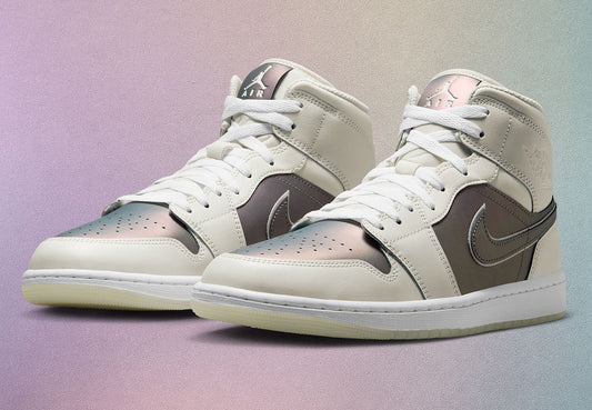 Men's Air Jordan 1 Mid SE " Phantom" White/Iridescent IH4107-030 Fashion Athletic Sneaker