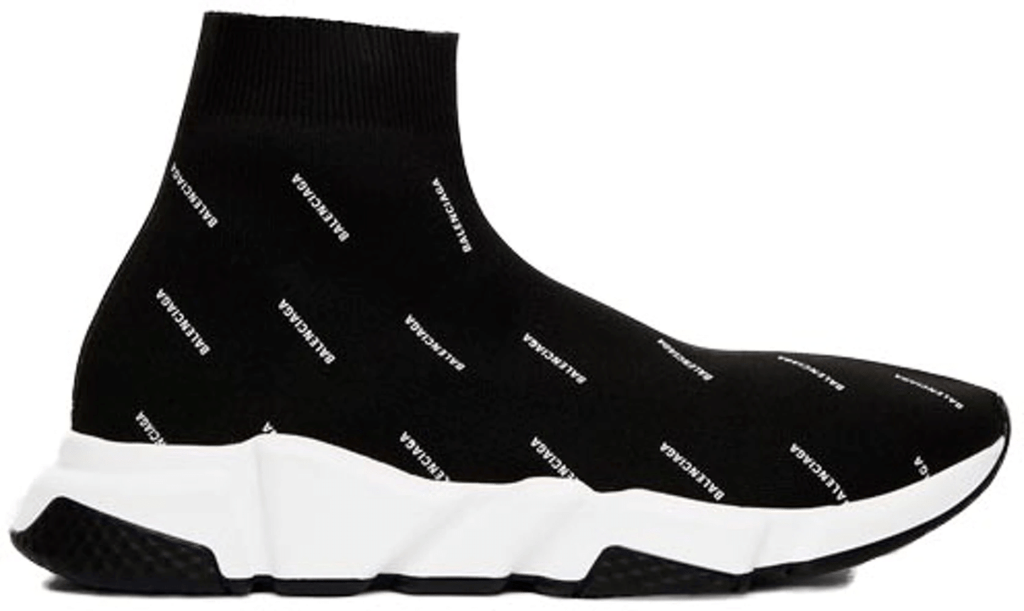 Balenciaga Speed Trainer Mid Logo Print Black Men’s Size 7 – 12 US