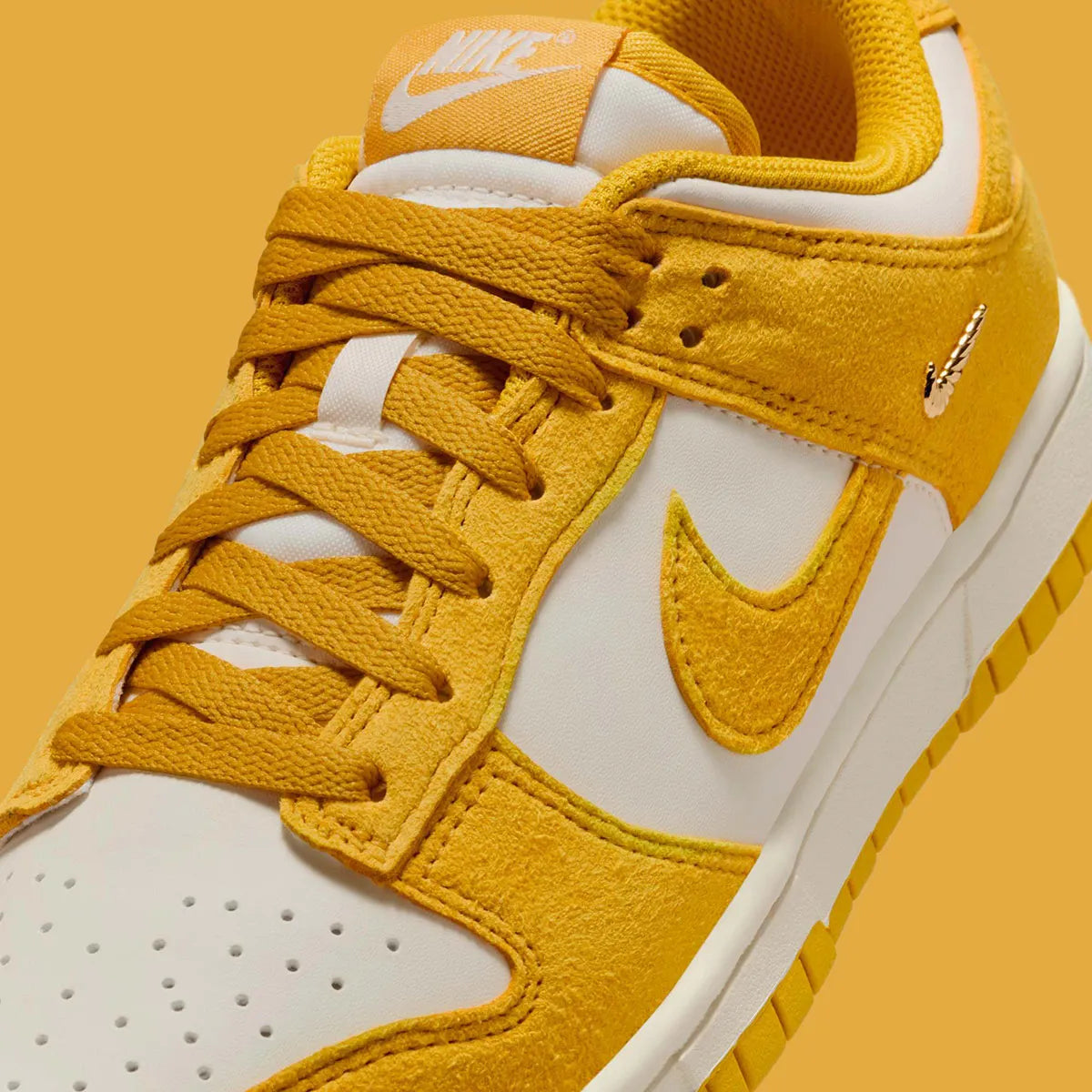 Women's Nike Dunk Low "Gold Mini Swoosh" Yellow/White IB4417-101 Fashion Athletic Sneaker