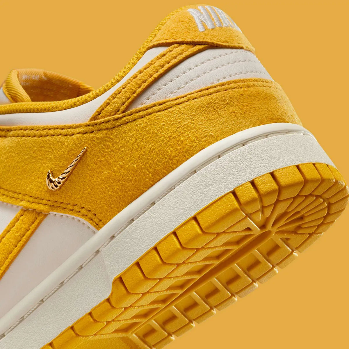 Women's Nike Dunk Low "Gold Mini Swoosh" Yellow/White IB4417-101 Fashion Athletic Sneaker