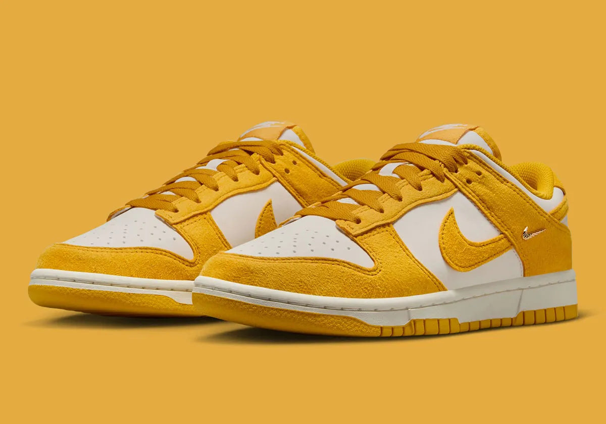 Women's Nike Dunk Low "Gold Mini Swoosh" Yellow/White IB4417-101 Fashion Athletic Sneaker