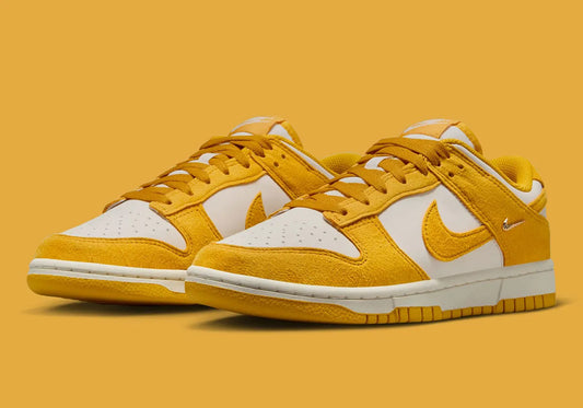 Women's Nike Dunk Low "Gold Mini Swoosh" Yellow/White IB4417-101 Fashion Athletic Sneaker