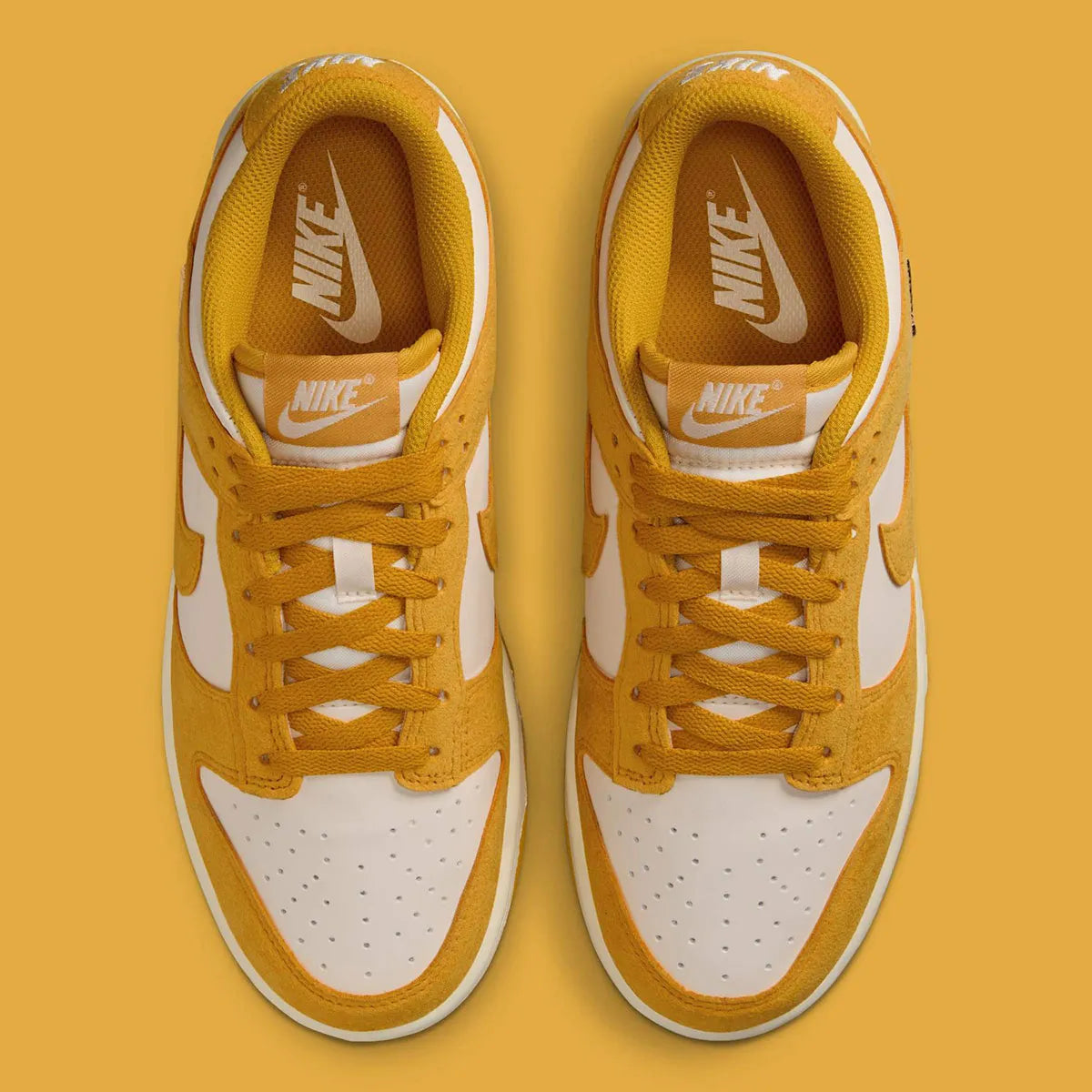 Women's Nike Dunk Low "Gold Mini Swoosh" Yellow/White IB4417-101 Fashion Athletic Sneaker