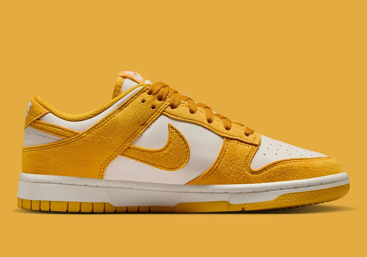 Women's Nike Dunk Low "Gold Mini Swoosh" Yellow/White IB4417-101 Fashion Athletic Sneaker